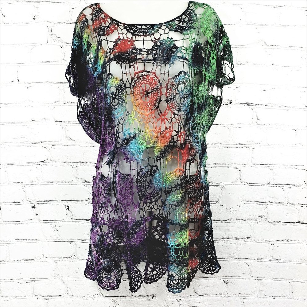 Handmade Crochet Tie Die Beach Cover-Up One Size